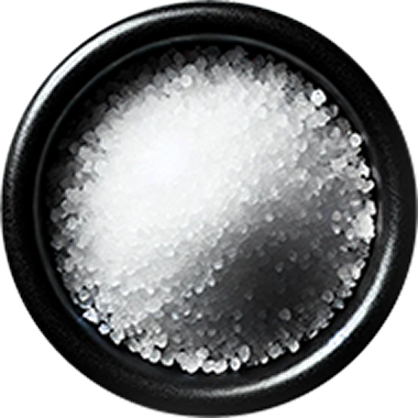 Salt in a black bowl. 