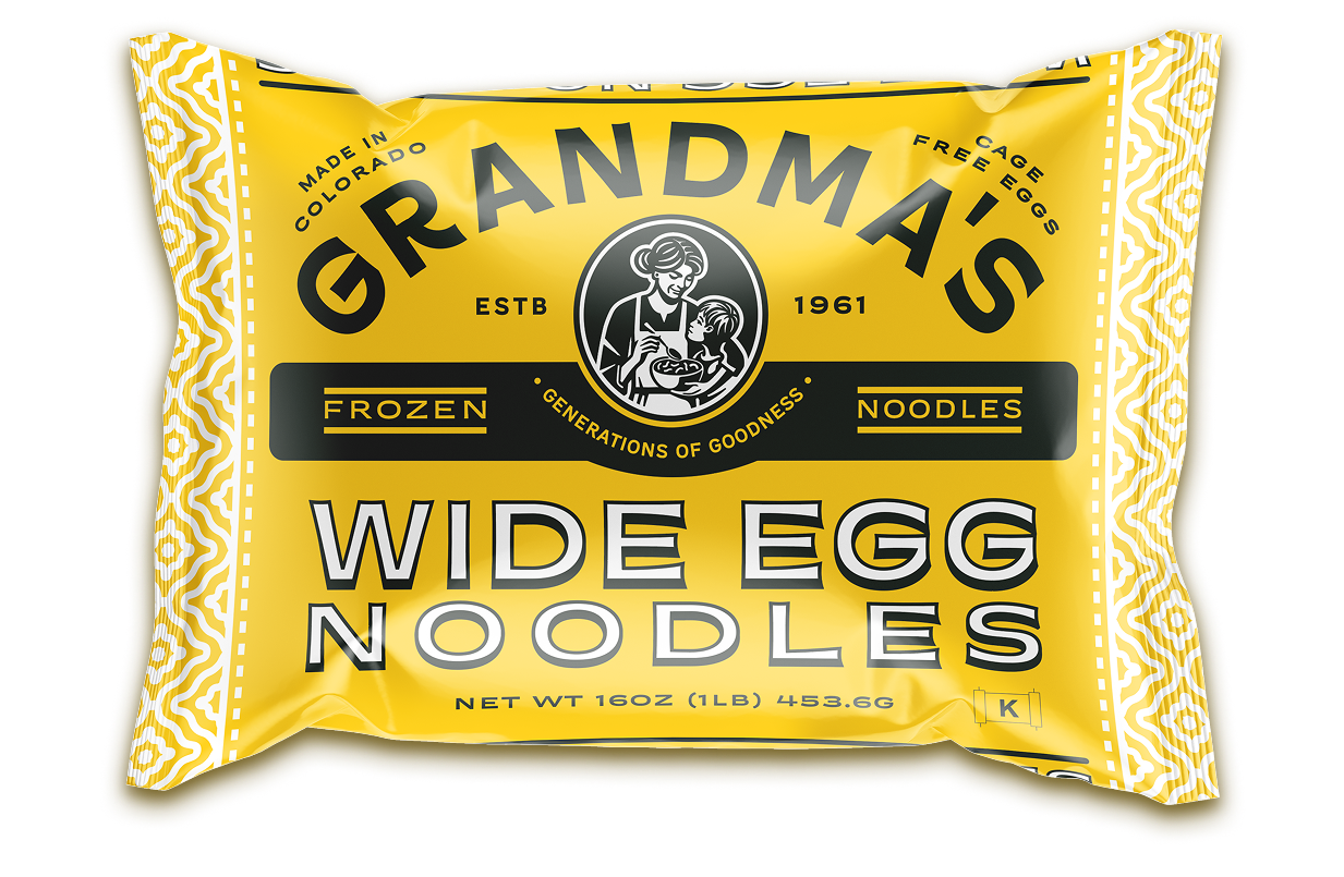Grandma's Wide Egg Noodles packaging. 